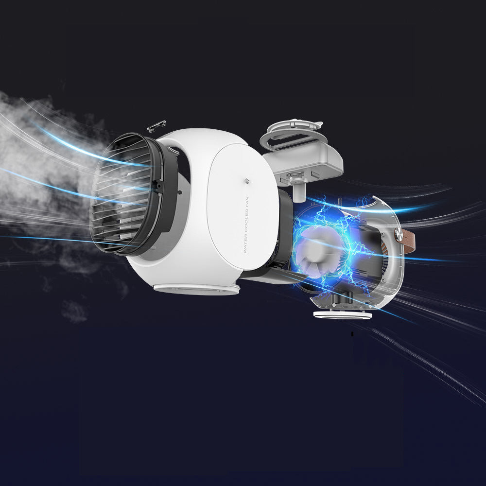 Ventilador Portátil com Refrigeração por Água e Cabeça Oscilante – Mini Ar Condicionado USB para Secretária com Função Spray e Luz LED