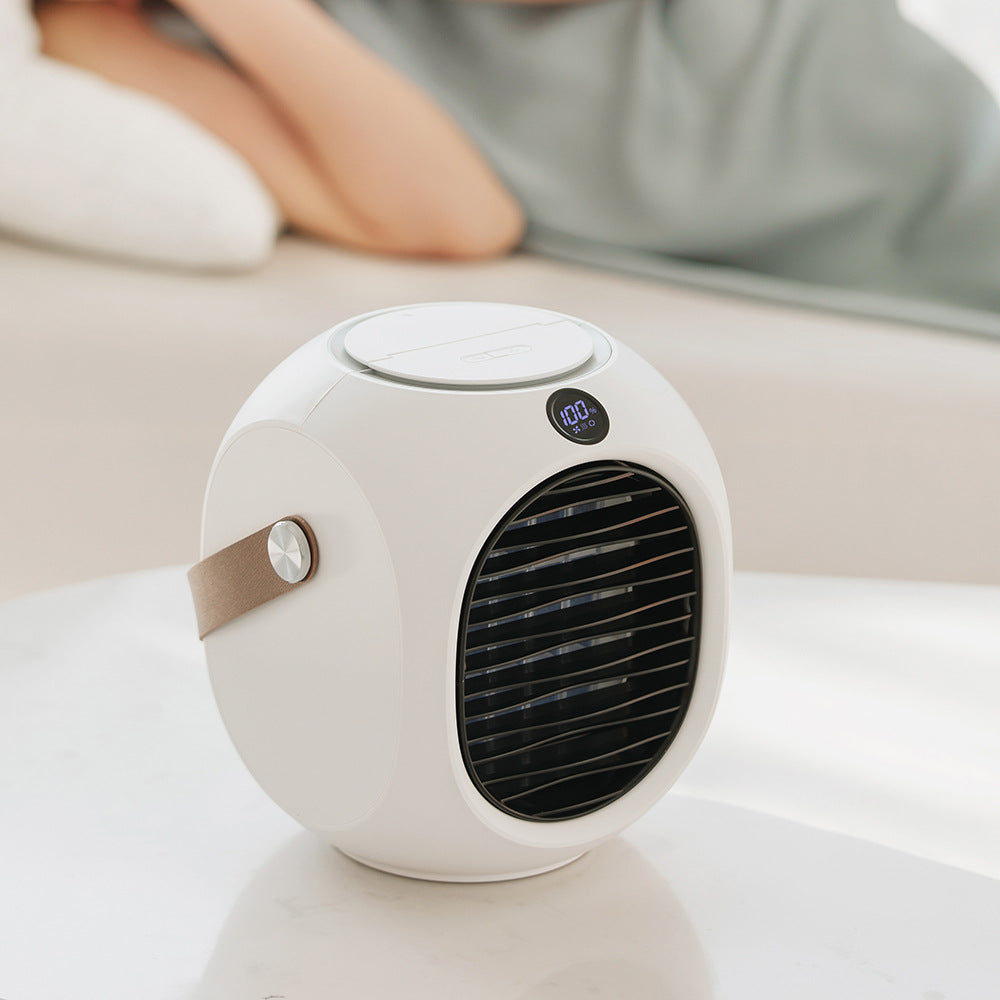 Ventilador Portátil com Refrigeração por Água e Cabeça Oscilante – Mini Ar Condicionado USB para Secretária com Função Spray e Luz LED