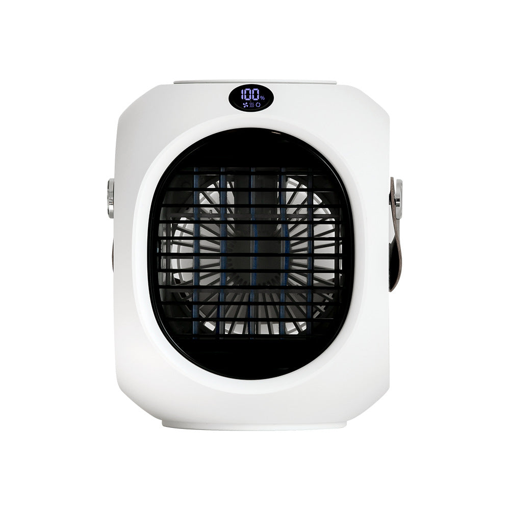 Ventilador Portátil com Refrigeração por Água e Cabeça Oscilante – Mini Ar Condicionado USB para Secretária com Função Spray e Luz LED