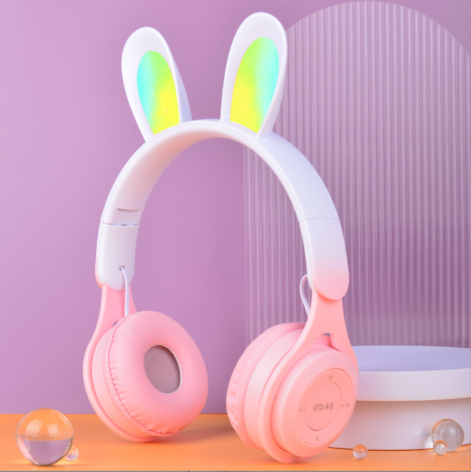 Headset Infantil M6R Orelhinhas de Coelho – LED Colorido e Bluetooth ✨