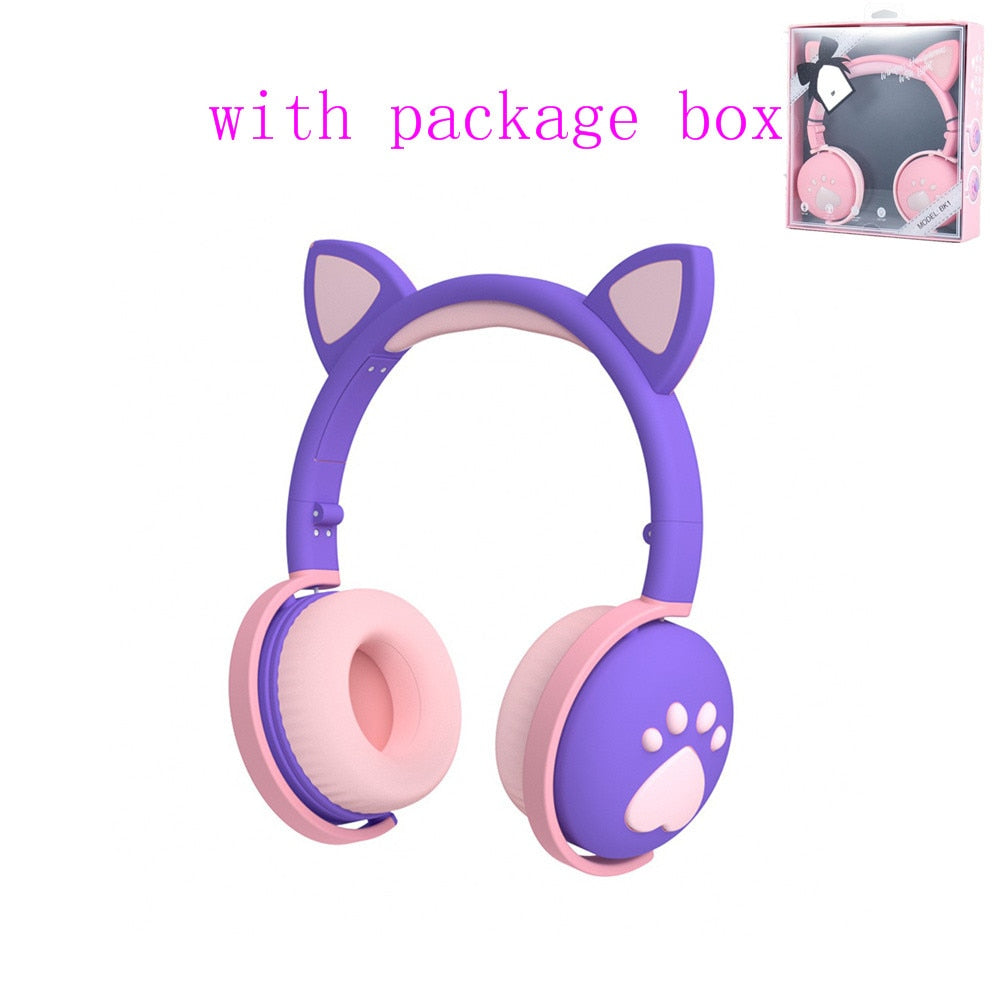 Fones de Ouvido Bluetooth AIKSWE – Orelhas de Gato LED para Meninas e Crianças
