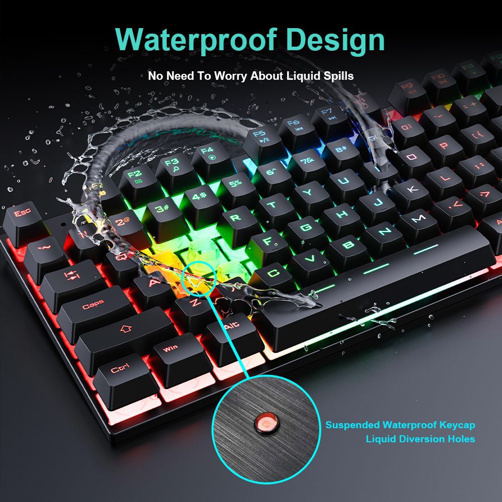 Wired Gaming Keyboard & Mouse Combo AN-300 – Teclas Flutuantes RGB Arco-íris, Mouse 5500 DPI, Plug-and-Play