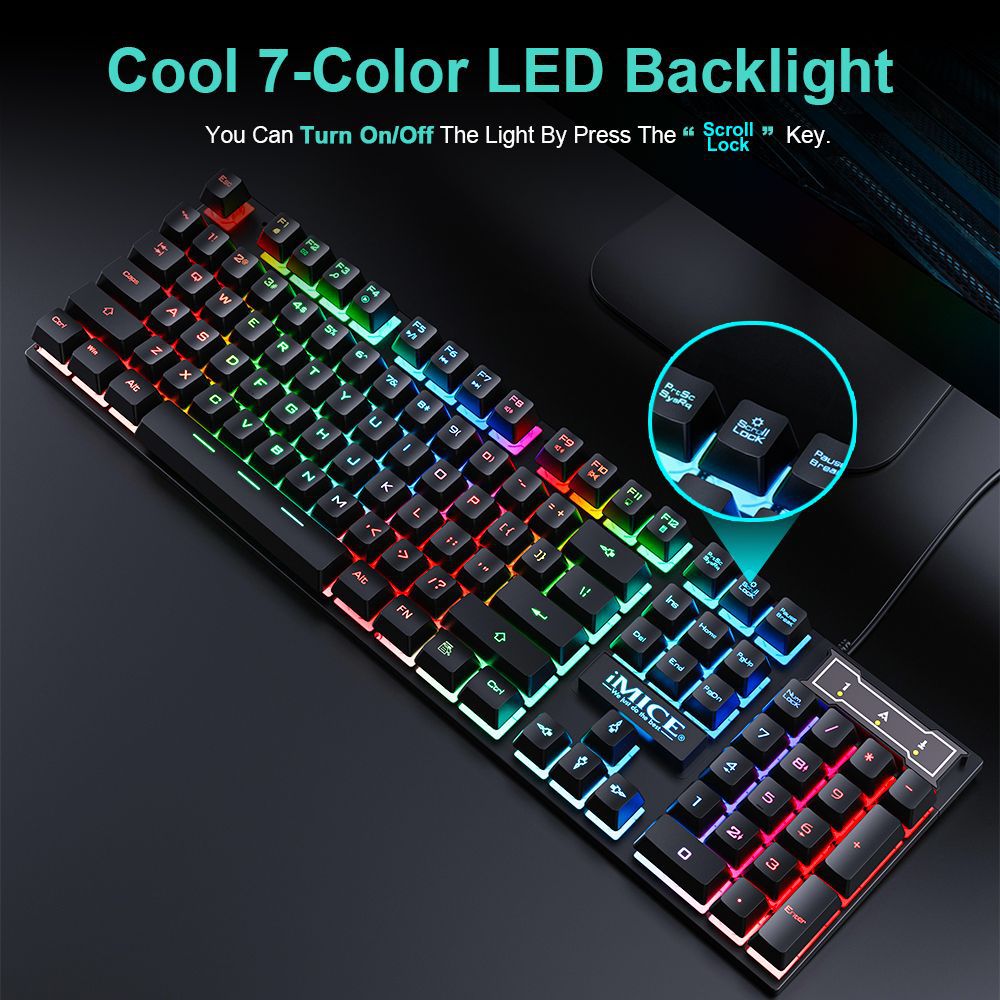 Wired Gaming Keyboard & Mouse Combo AN-300 – Teclas Flutuantes RGB Arco-íris, Mouse 5500 DPI, Plug-and-Play